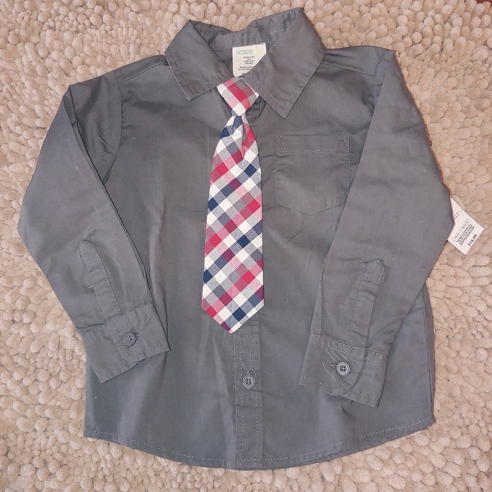 Wonder grey dress shirt & tie boy's size 2T NWT